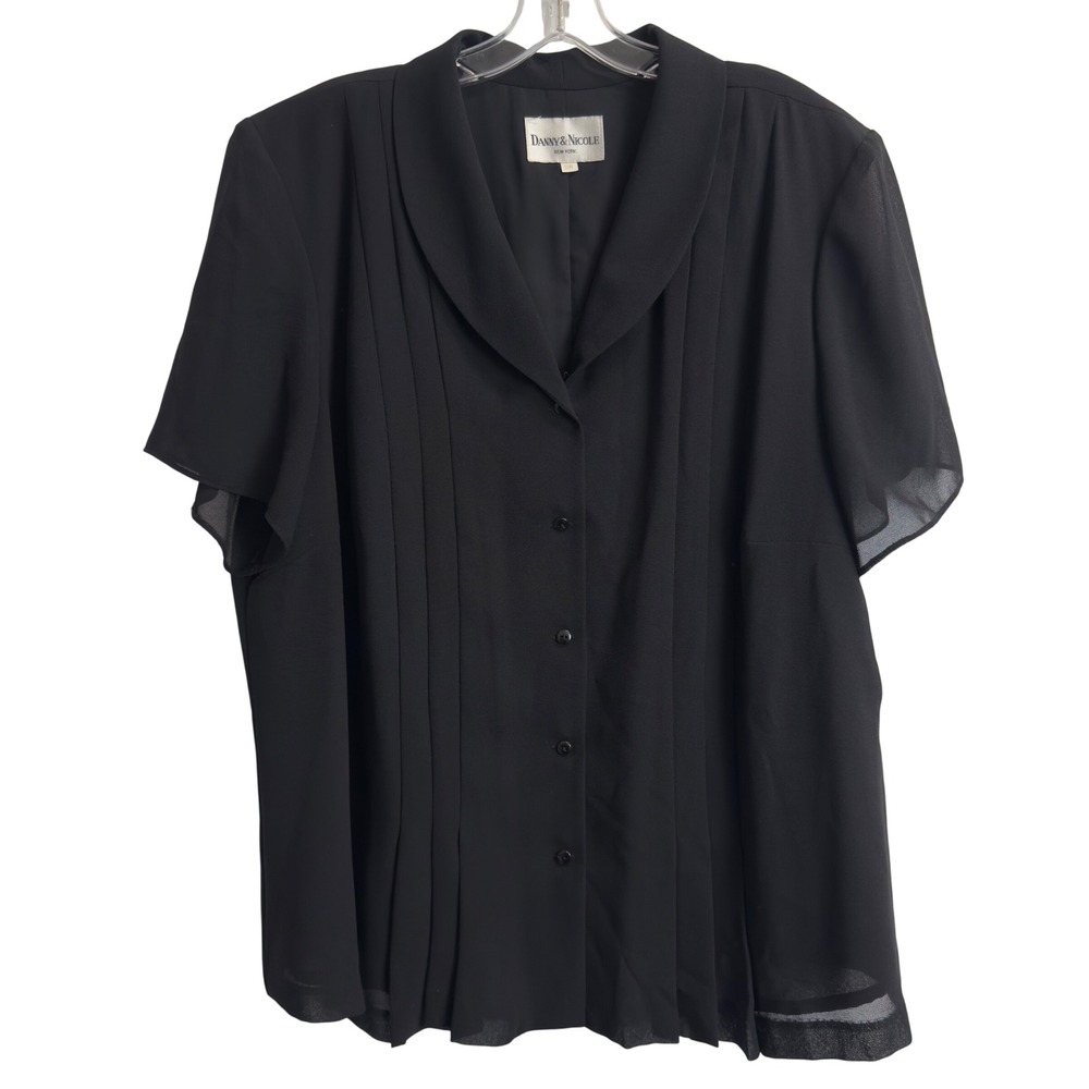 Danny & Nicole Black Pleated Shawl Collar Jacket Women's 22W Sheer Short Sleeve